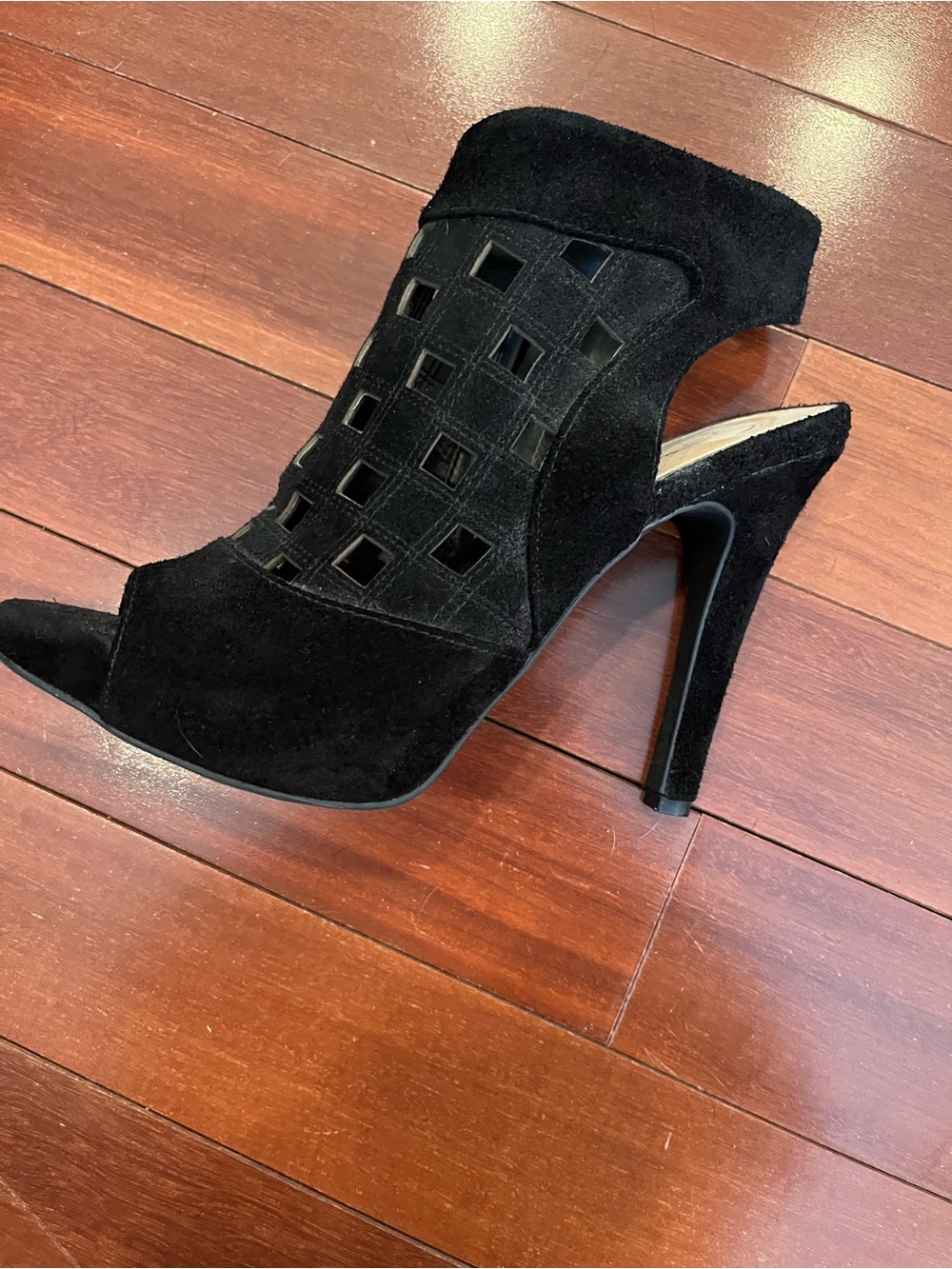 Jessica Simpson Black Suede Cutout Peep-Toe Stiletto Mule